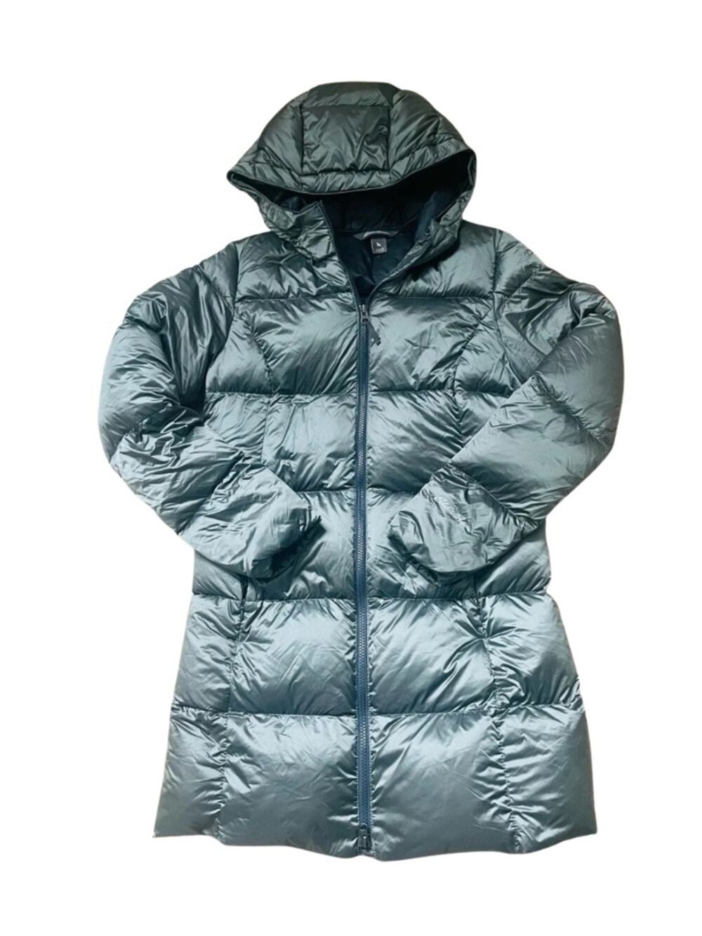 Eddie Bauer Long Hooded Puffer Coat - Olive Green, Women Small #0117